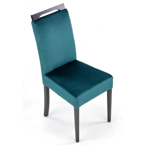 Drewniane tapicerowane krzesło z zielonym oparciem i siedziskiem Tridin