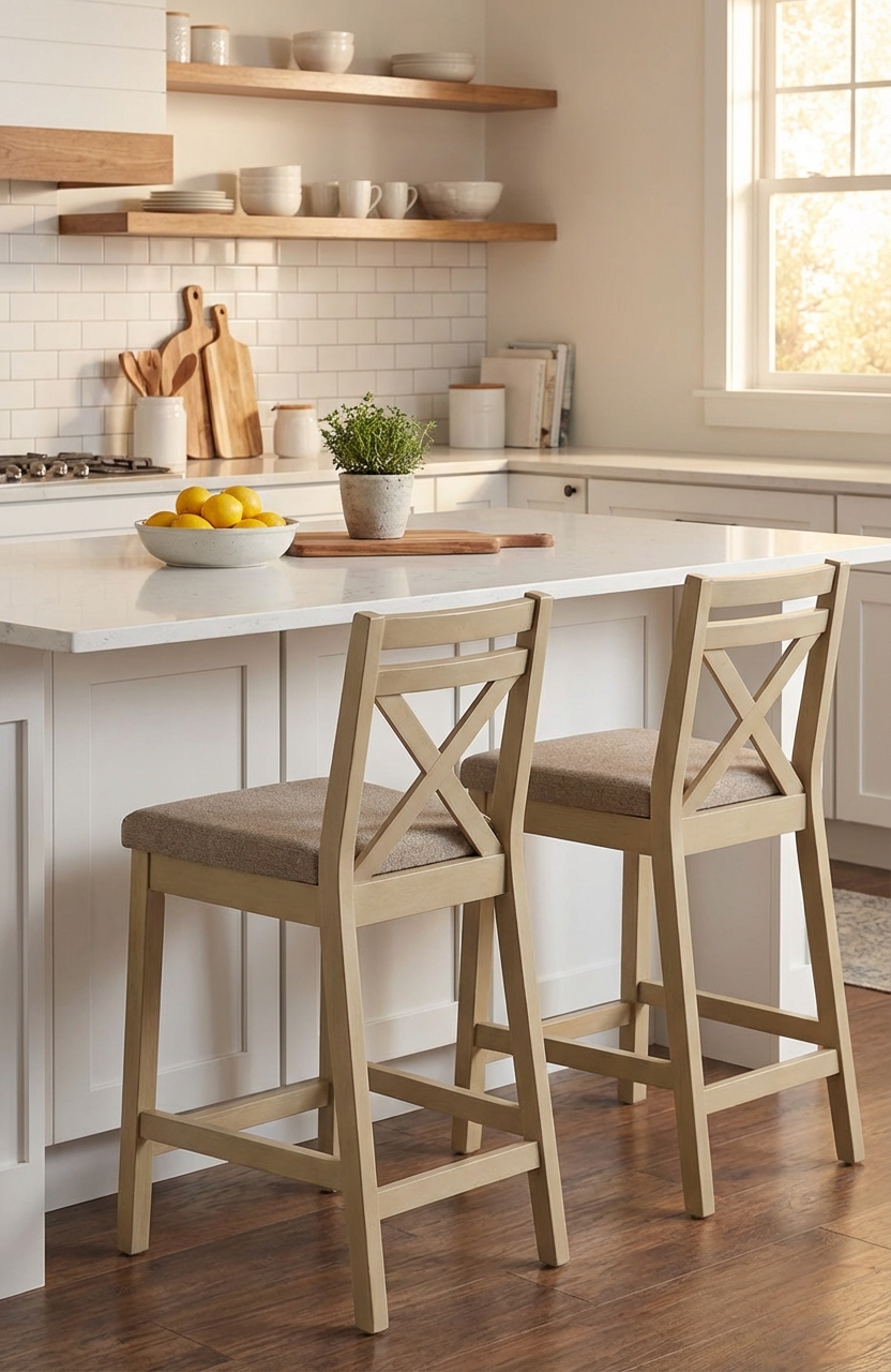 Aranżacja kuchni z krzesłami barowymi dąb sonoma Ravix