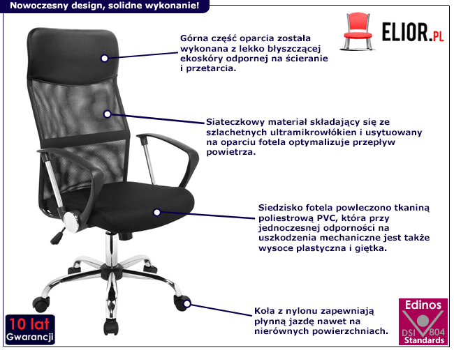 Produkt Czarny ergonomiczny fotel biurowy – Sevito 