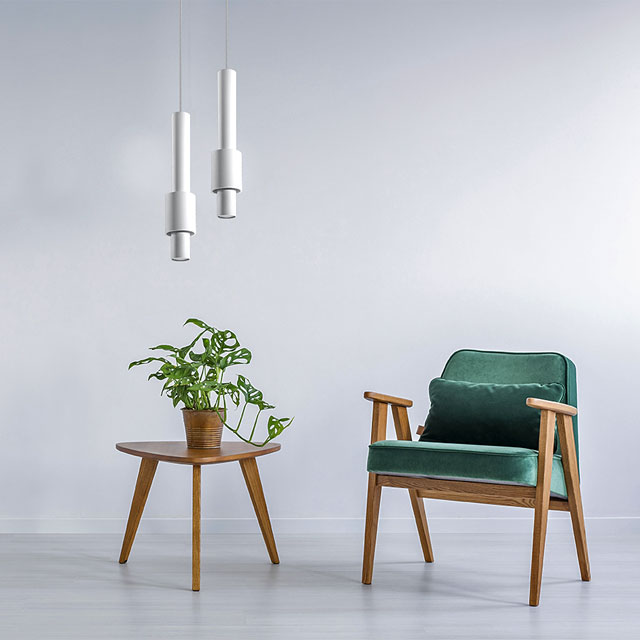 Biała minimalistyczna lampa wisząca tuba EXX242-Shina nad stół