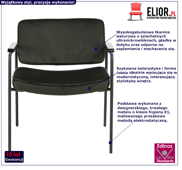 Ciemnozielony fotel welurowy Terisa - miękki