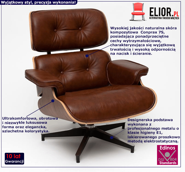 Designerski fotel do wypoczynku Gizja 2X - brąz orzech