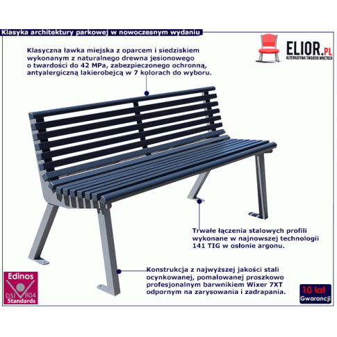 Drewniana jesionowa ławka miejska z oparciem Calista 2X