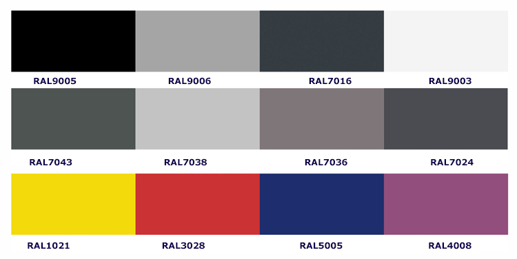 Paleta kolorów stali ławki parkowej Calista