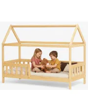 Drewniane łóżko dziecięce domek z barierkami - Halfo w sklepie Edinos.pl
