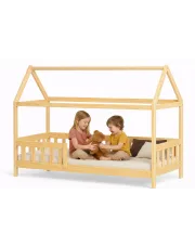 Drewniane łóżko dziecięce domek z barierkami - Halfo w sklepie Edinos.pl