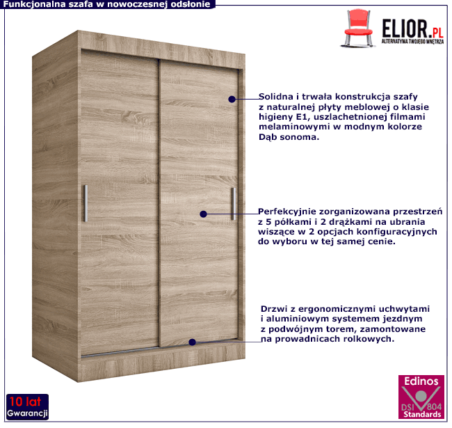 Szafa przesuwna 120 cm dąb sonoma Erco 3X