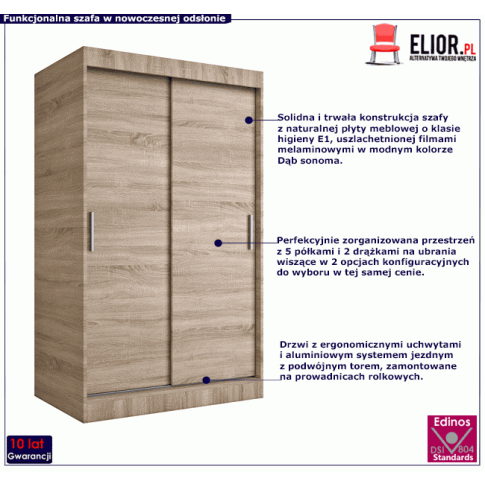 Szafa przesuwna na ubrania w kolorze dąb sonoma 120 Corina 3X
