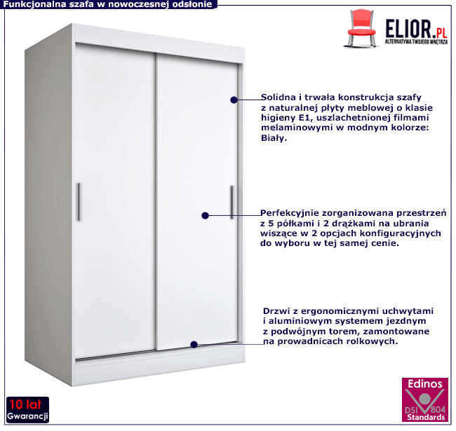 Szafa przesuwna 120 cm biała Erco 3X