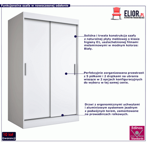 Szafa przesuwna na ubrania w kolorze białym 120 Corina 3X