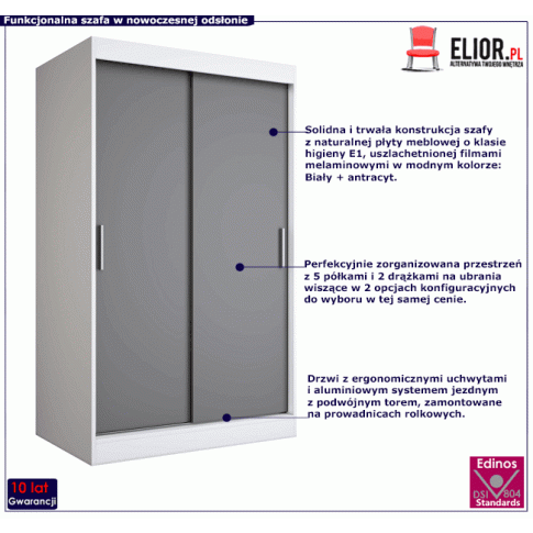 Szafa przesuwna na ubrania w kolorze biały antracyt 120 Corina 3X