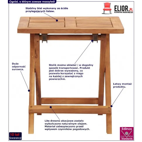 Drewniany składany stolik ogrodowy Aiken infografika
