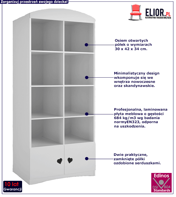 Biały regał do pokoju dziecięcego Nolia 5X