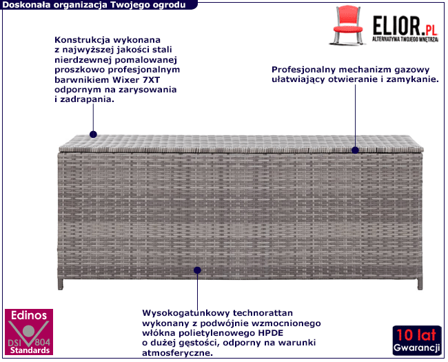 Szara rattanowa skrzynia ogrodowa 120x50 Lagu 5X