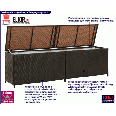 Brązowa rattanowa duża skrzynia do ogrodu Artin 2X