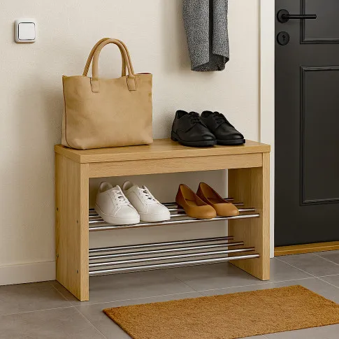 Zdjęcie stojak na buty z siedziskiem dąb sonoma Xemir | Edinos.pl