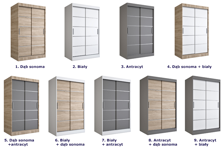 Dostępne opcje kolorystyczne szafy Livia 3X