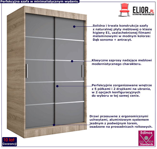 Dwudrzwiowa szafa przesuwna 120 dąb sonoma + antacyt Livia 3X