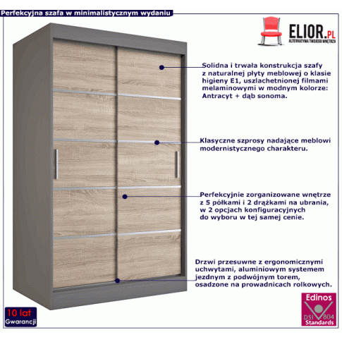 Szafa przesuwna antracyt dąb sonoma Livia 3X