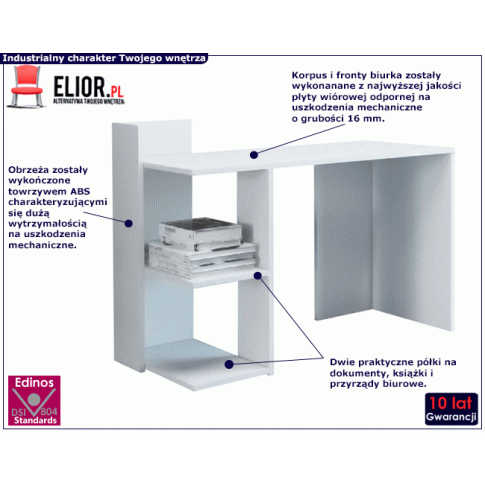Minimalistyczne biurko białe Loretto 2X | Edinos.pl