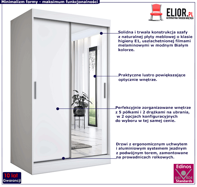 Biała przesuwna szafa z lustrem 120 Palmira 3X