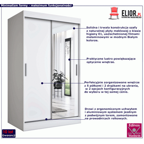 Biała szafa z lustrem na froncie 120 Palmira 3X