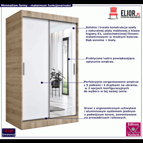 Fotografia Przesuwna szafa z lustrem dąb sonoma + biały - Massi 3X z kategorii Sypialnia