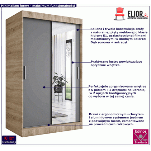 Szafa z lustrem na froncie 120 dąb sonoma antracyt Palmira 3X