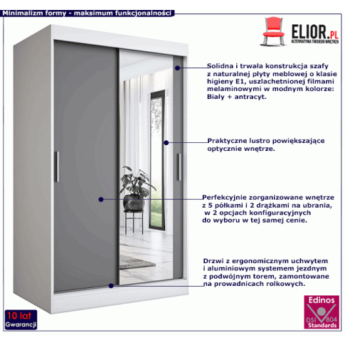 Szafa z lustrem na froncie 120 biały antracyt Palmira 3X