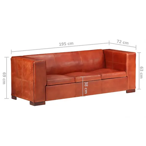 Sofa ciemnobrązowa skóra naturalna Exea 3Q 3-osobowa