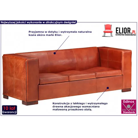 Sofa ciemnobrązowa skóra naturalna Exea 3Q 3-osobowa