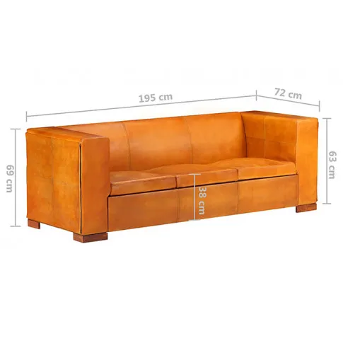 Sofa jasnobrązowa skóra naturalna Exea 3Q, 3-osobowa 