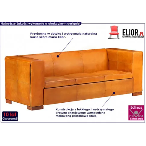 Sofa jasnobrązowa skóra naturalna Exea 3Q, 3-osobowa 