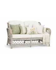 2-osobowa szara sofa rattanowa z lnianą tapicerką - Tygo w sklepie Edinos.pl