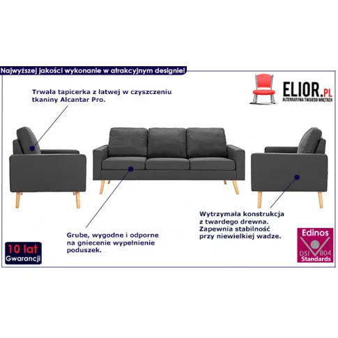 3-częściowy ciemnoszary zestaw wypoczynkowy Lavinia 3Q