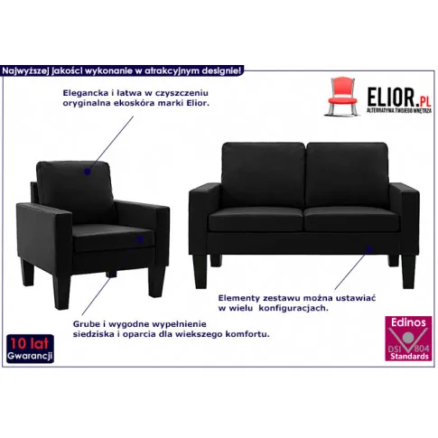 3-osobowy czarny komplet wypoczynkowy Zuria 2A 