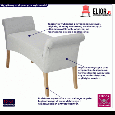 Szara ławka welurowa Erlina glamour