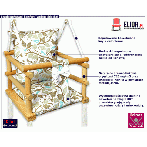 Drewniana huśtawka dziecięca 3w1 Mafi