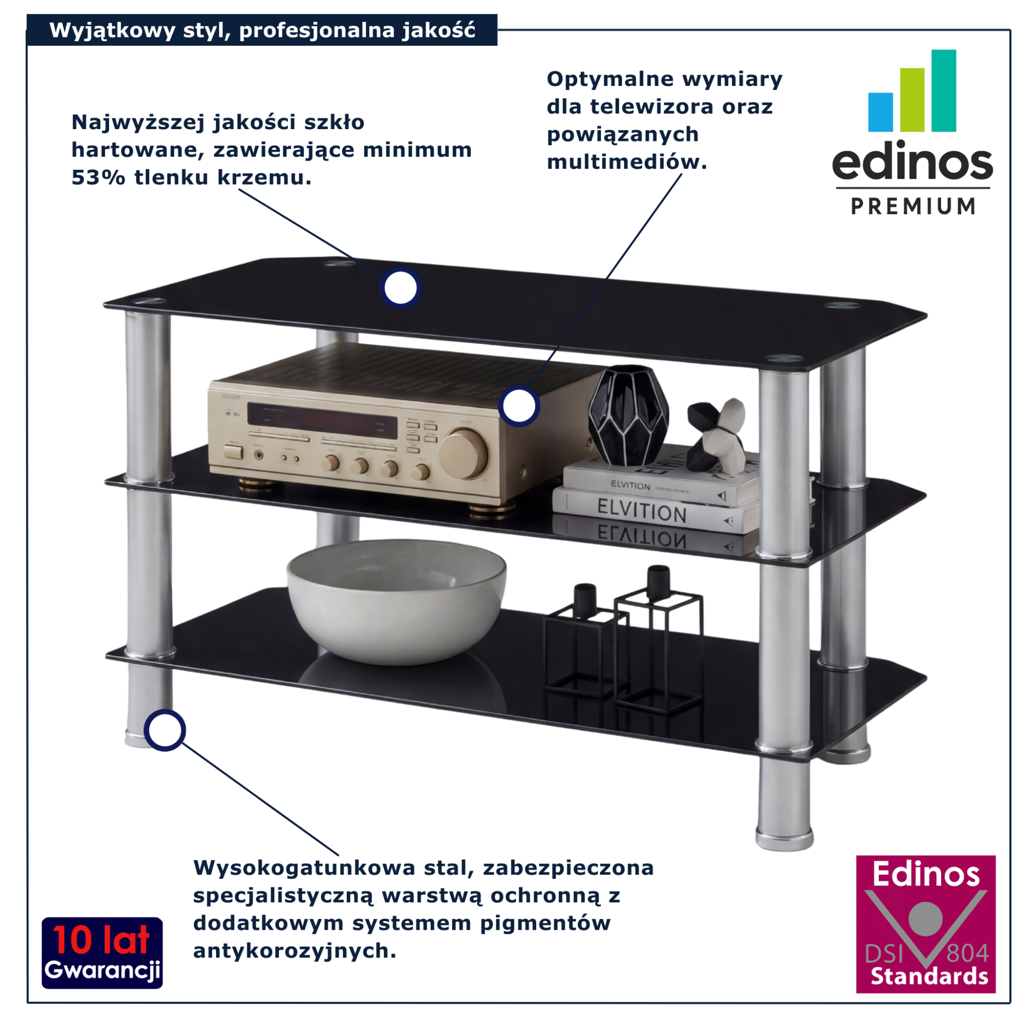 Czarna szklana szafka RTV Murro