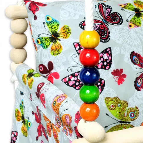 Szara huśtawka Levita w kolorowe motylki