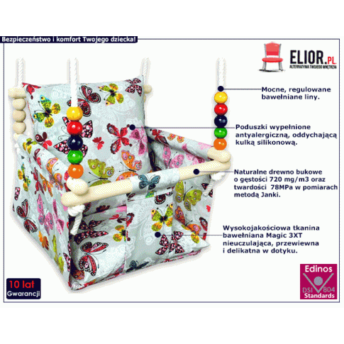 Drewniana huśtawka Levita w motylki