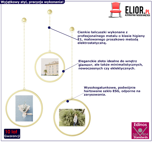 Zestaw trzech złotych ramek Enelox - szklane