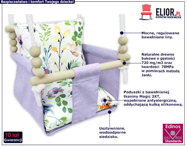 Drewniana huśtawka dziecięca Sonter z wodoodpornym siedziskiem i oparciem