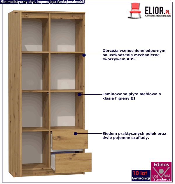 Półotwarty regał z szufladami i półkami Viris dab artisan