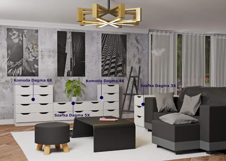 Minimalistyczna komoda Rusell 6X z ośmioma szufladami do salonu