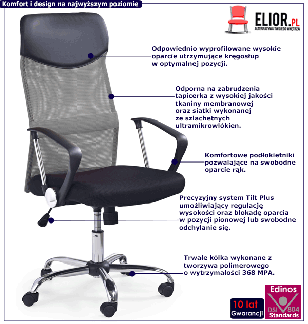 Szary obrotowy fotel pracowniczy Ferno do biurka