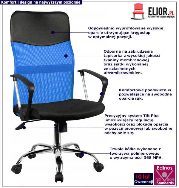 Niebieski obrotowy fotel pracowniczy Ferno do biurka