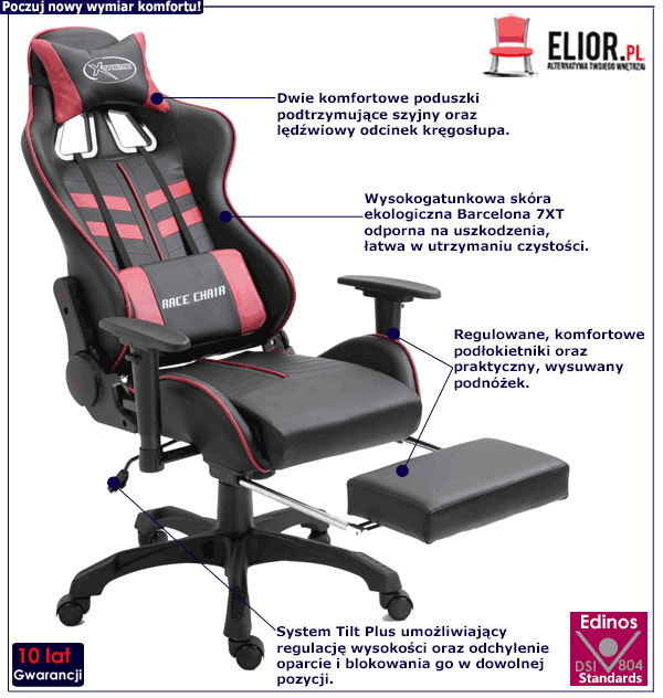 Ciemnoczerwony fotel gamingowy Trisron z podnóżkiem