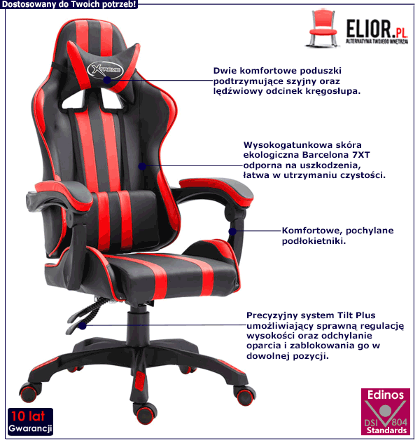 Fotel gamingowy obrotowy Davo z dwoma poduszkami