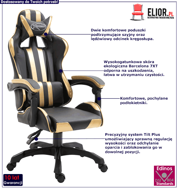 Fotel gamingowy obrotowy Nirva z dwoma poduszkami